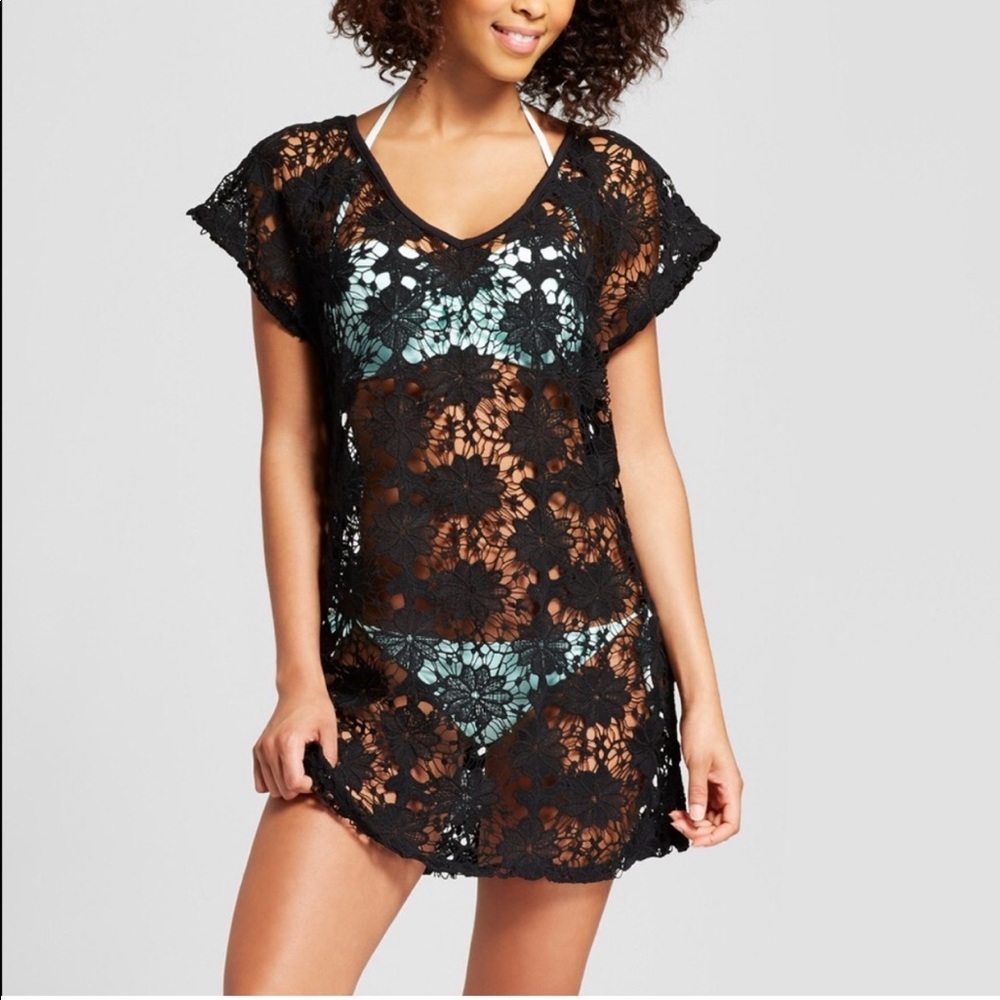Xhilaration Crochet Tassel Swim Cover Up - Black